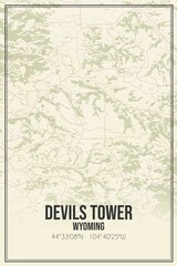 Retro US city map of Devils Tower, Wyoming. Vintage street map.