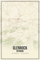 Retro US city map of Glenrock, Wyoming. Vintage street map.
