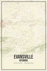 Retro US city map of Evansville, Wyoming. Vintage street map.