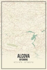 Retro US city map of Alcova, Wyoming. Vintage street map.