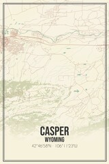 Retro US city map of Casper, Wyoming. Vintage street map.