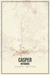 Retro US city map of Casper, Wyoming. Vintage street map.