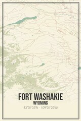 Retro US city map of Fort Washakie, Wyoming. Vintage street map.