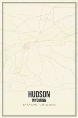 Retro US city map of Hudson, Wyoming. Vintage street map.