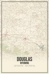 Fototapeta premium Retro US city map of Douglas, Wyoming. Vintage street map.