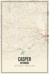Retro US city map of Casper, Wyoming. Vintage street map.