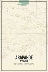 Retro US city map of Arapahoe, Wyoming. Vintage street map.