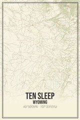 Retro US city map of Ten Sleep, Wyoming. Vintage street map.