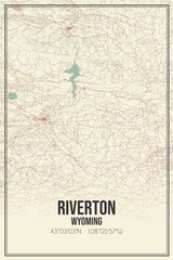 Retro US city map of Riverton, Wyoming. Vintage street map.