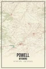 Retro US city map of Powell, Wyoming. Vintage street map.