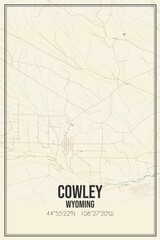 Retro US city map of Cowley, Wyoming. Vintage street map.