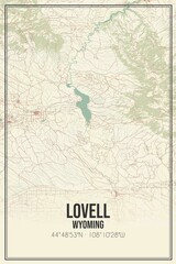Retro US city map of Lovell, Wyoming. Vintage street map.