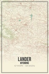 Retro US city map of Lander, Wyoming. Vintage street map. © Rezona