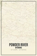 Retro US city map of Powder River, Wyoming. Vintage street map.
