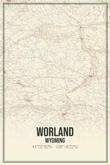 Retro US city map of Worland, Wyoming. Vintage street map.