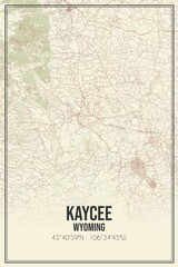 Retro US city map of Kaycee, Wyoming. Vintage street map.