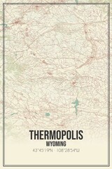 Retro US city map of Thermopolis, Wyoming. Vintage street map.