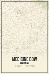 Retro US city map of Medicine Bow, Wyoming. Vintage street map.