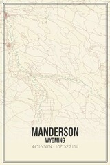 Retro US city map of Manderson, Wyoming. Vintage street map.