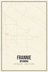 Fototapeta premium Retro US city map of Frannie, Wyoming. Vintage street map.