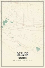 Retro US city map of Deaver, Wyoming. Vintage street map.