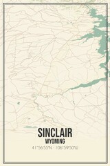 Retro US city map of Sinclair, Wyoming. Vintage street map.