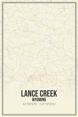 Retro US city map of Lance Creek, Wyoming. Vintage street map.