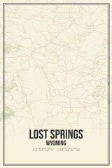 Retro US city map of Lost Springs, Wyoming. Vintage street map.