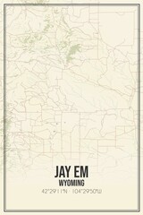 Retro US city map of Jay Em, Wyoming. Vintage street map.