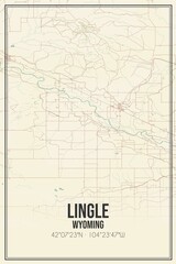 Retro US city map of Lingle, Wyoming. Vintage street map.