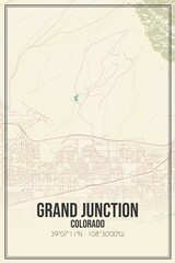 Retro US city map of Grand Junction, Colorado. Vintage street map.