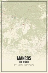 Retro US city map of Mancos, Colorado. Vintage street map.