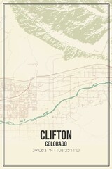 Retro US city map of Clifton, Colorado. Vintage street map.