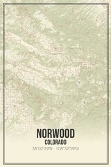 Retro US city map of Norwood, Colorado. Vintage street map.