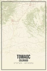 Retro US city map of Towaoc, Colorado. Vintage street map.