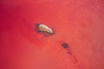 Incredible view from the drone on the pink salt marsh with a calm water surface. Syvash Lake, Ukraine, Europe.