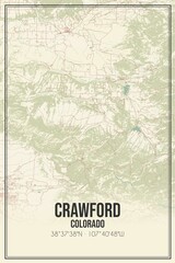 Retro US city map of Crawford, Colorado. Vintage street map.