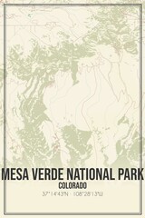Retro US city map of Mesa Verde National Park, Colorado. Vintage street map.