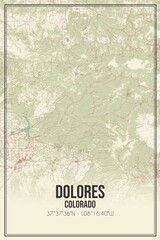 Retro US city map of Dolores, Colorado. Vintage street map.