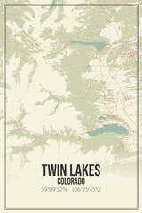 Retro US city map of Twin Lakes, Colorado. Vintage street map.