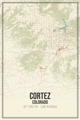 Retro US city map of Cortez, Colorado. Vintage street map.