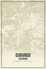 Retro US city map of Durango, Colorado. Vintage street map.