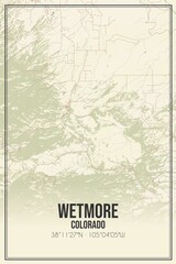 Retro US city map of Wetmore, Colorado. Vintage street map.