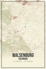 Retro US city map of Walsenburg, Colorado. Vintage street map.