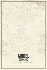 Retro US city map of Model, Colorado. Vintage street map.