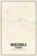 Retro US city map of Manzanola, Colorado. Vintage street map.