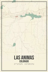 Retro US city map of Las Animas, Colorado. Vintage street map.