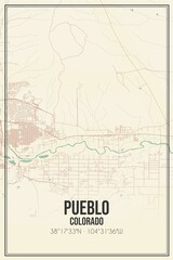 Retro US city map of Pueblo, Colorado. Vintage street map.