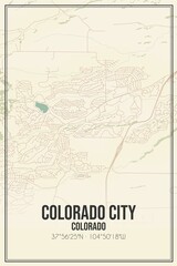 Retro US city map of Colorado City, Colorado. Vintage street map.