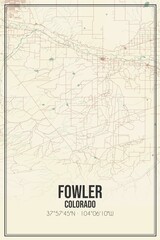 Retro US city map of Fowler, Colorado. Vintage street map.